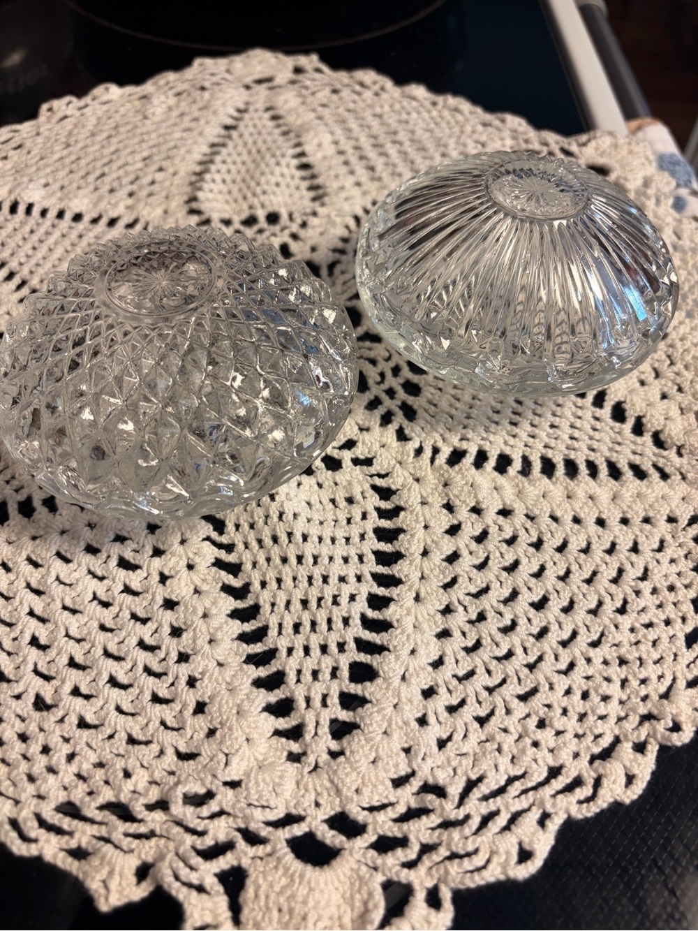 Clear Pressed Glass Trinket Dishes - Pair